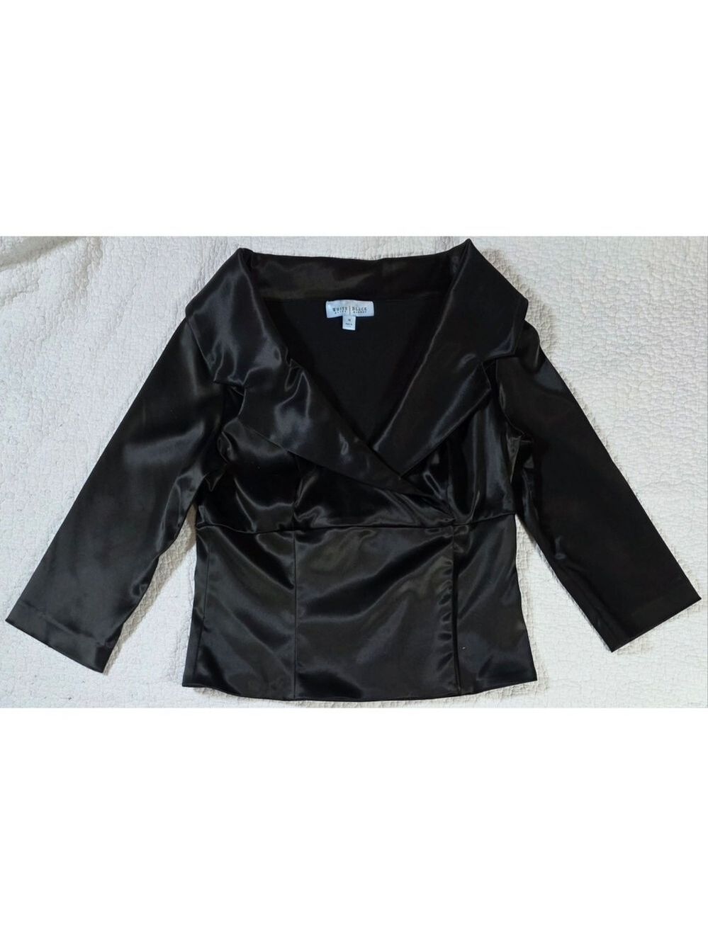 White House Black Market Black Satin Evening Wrap Blazer Jacket